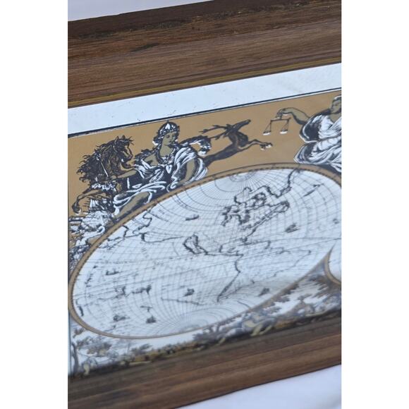 Vintage Frame Mirror Mappe Monde Du Globe World Map by Jan Barend Elwe 23 x 28 - Picture 7 of 16